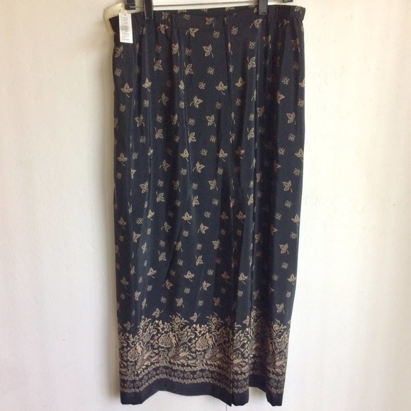 Norton Plus Size Border Print Skirt Black and Tan - Picture 2 of 6